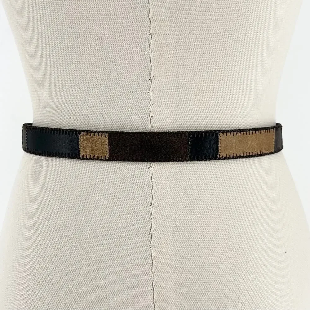 90s Patchwork Belt Brown Tan Black 1990s Vintage